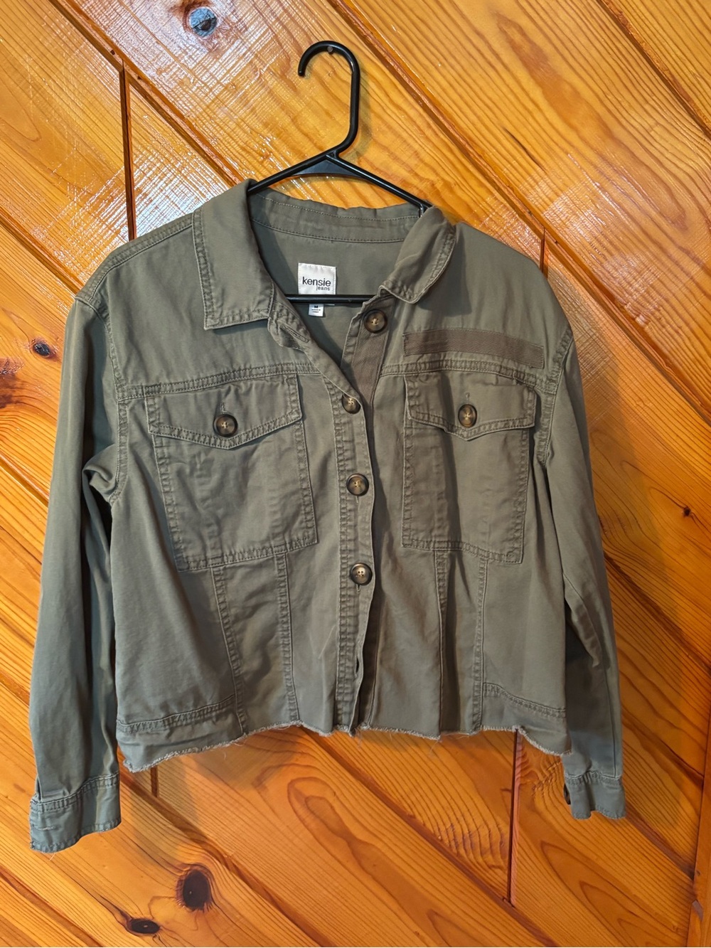 Kensie Cropped Olive Utility Jacket